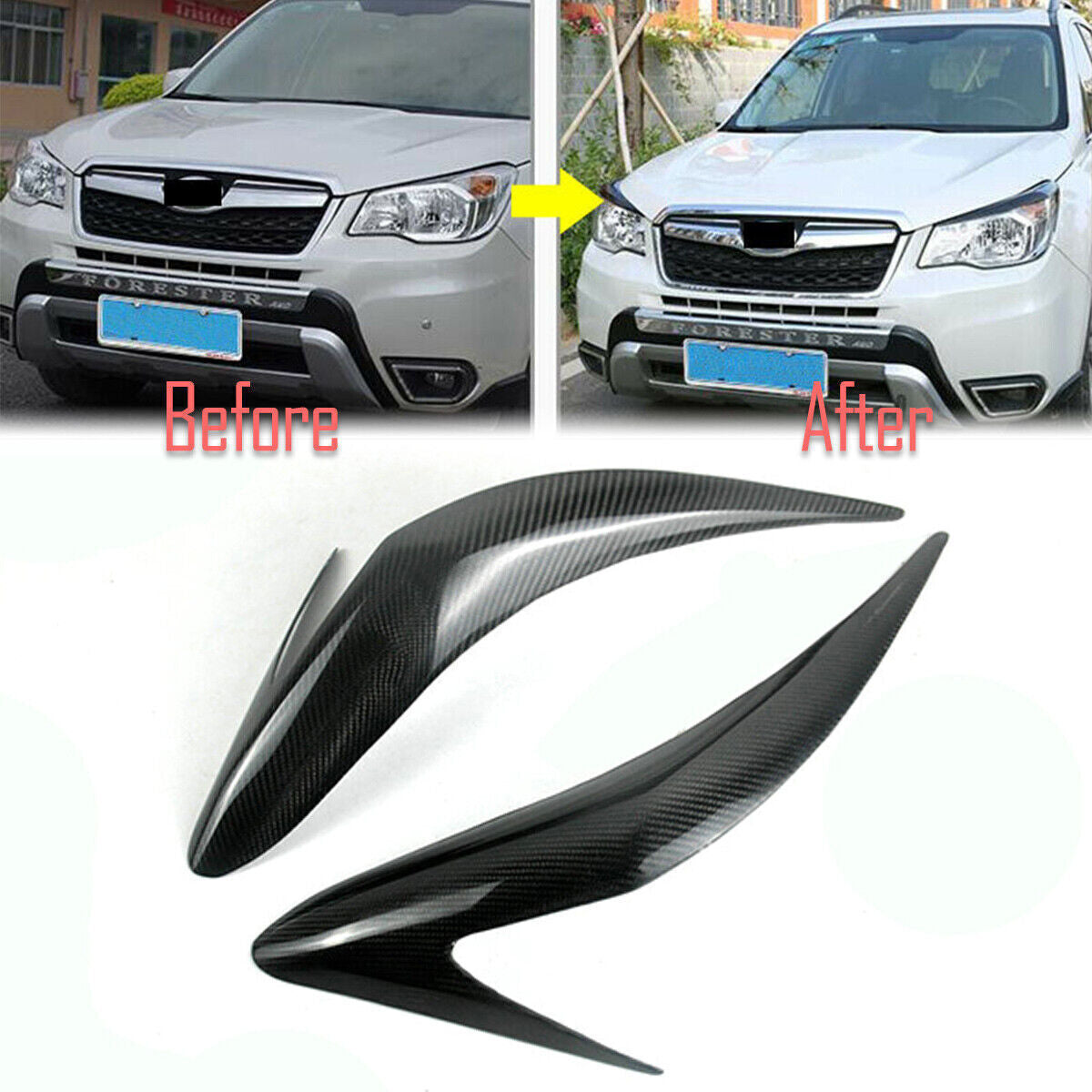 For 13-18 for Subaru Forester Carbon Fiber Eyelid Eyebrows Lids Headlight Trim Cover Q
