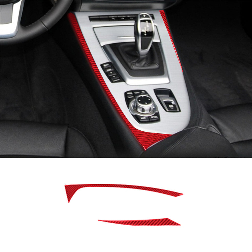 2-Piece Red Carbon Fiber Internal Gear Shift Side Cover Trim for BMW Z4 E89 2009-16