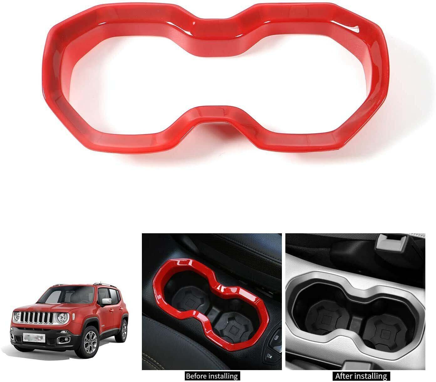 Water Cup Holder Frame Cover Trim for Jeep Renegade 2016+ (Red)