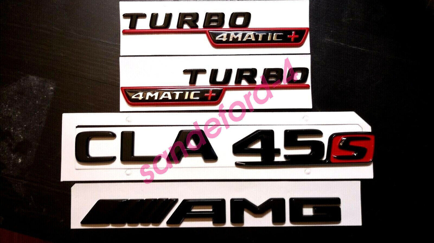 2020 for Mercedes-Benz CLA45 S AMG Badges, Turbo 4MATIC+, Fender Badges, Black and Red Package