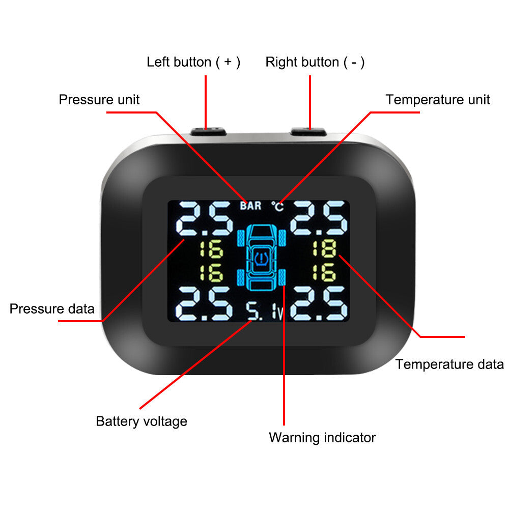 Wireless TPMS LCD Car Tire Pressure Monitoring System Alarm 4Pcs External Sensor