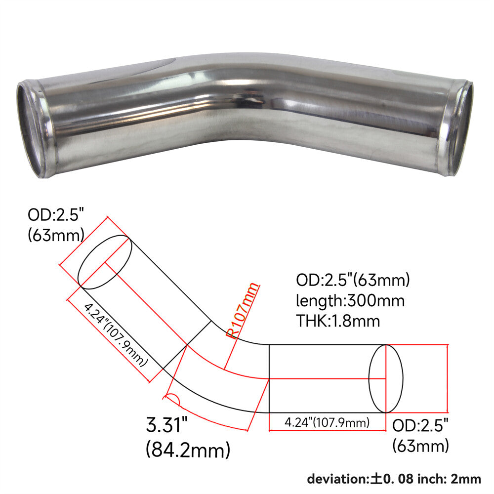 45 Degree 63mm 2.5 inch Aluminum Intercooler Intake Pipe Piping Tube Hose