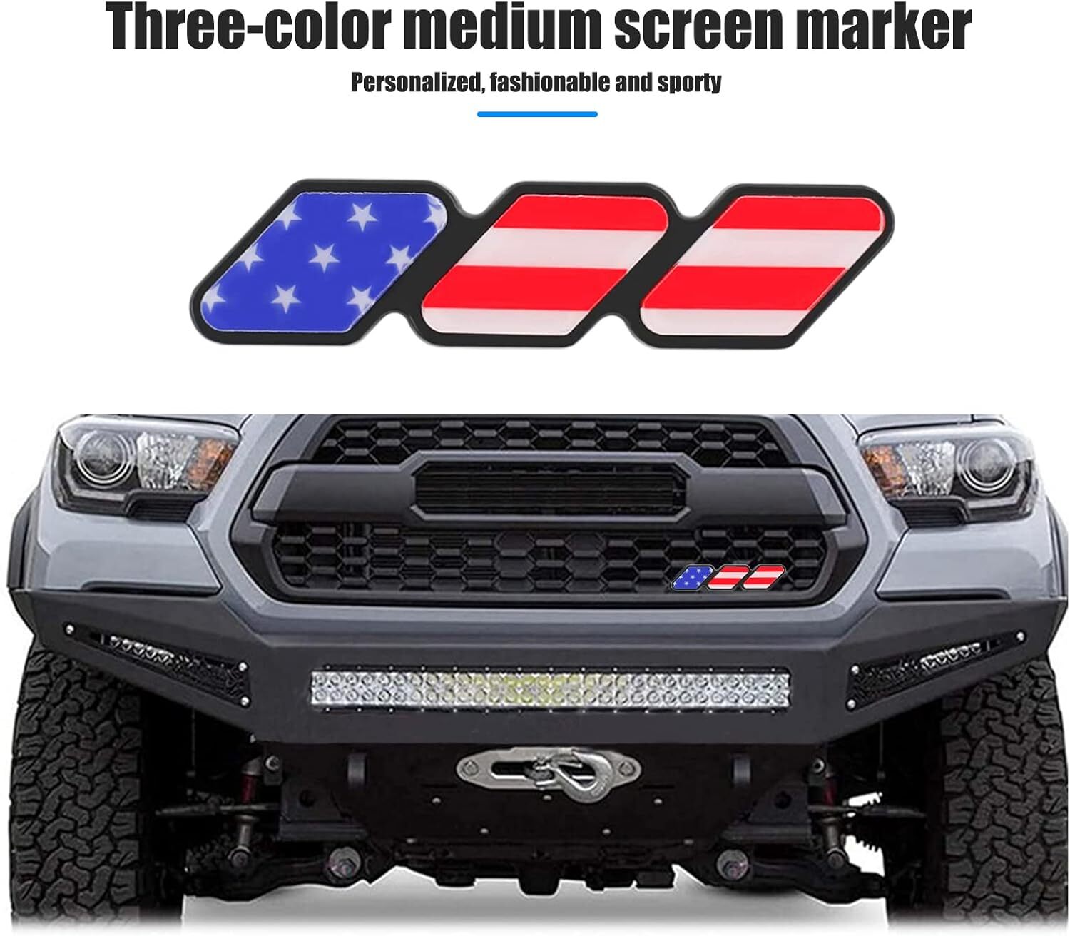 American Flag Tricolor Front Grille Cover Badge Accessory for 4Runner Tacoma - n