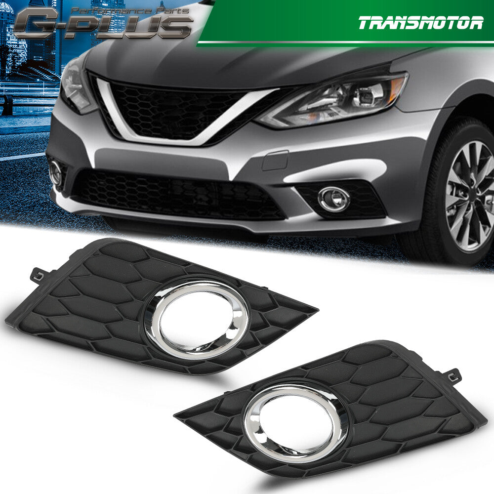 Fits 2016-19 for Sentra Two Front Bumper Fog Lamp Cover Trim Border - v