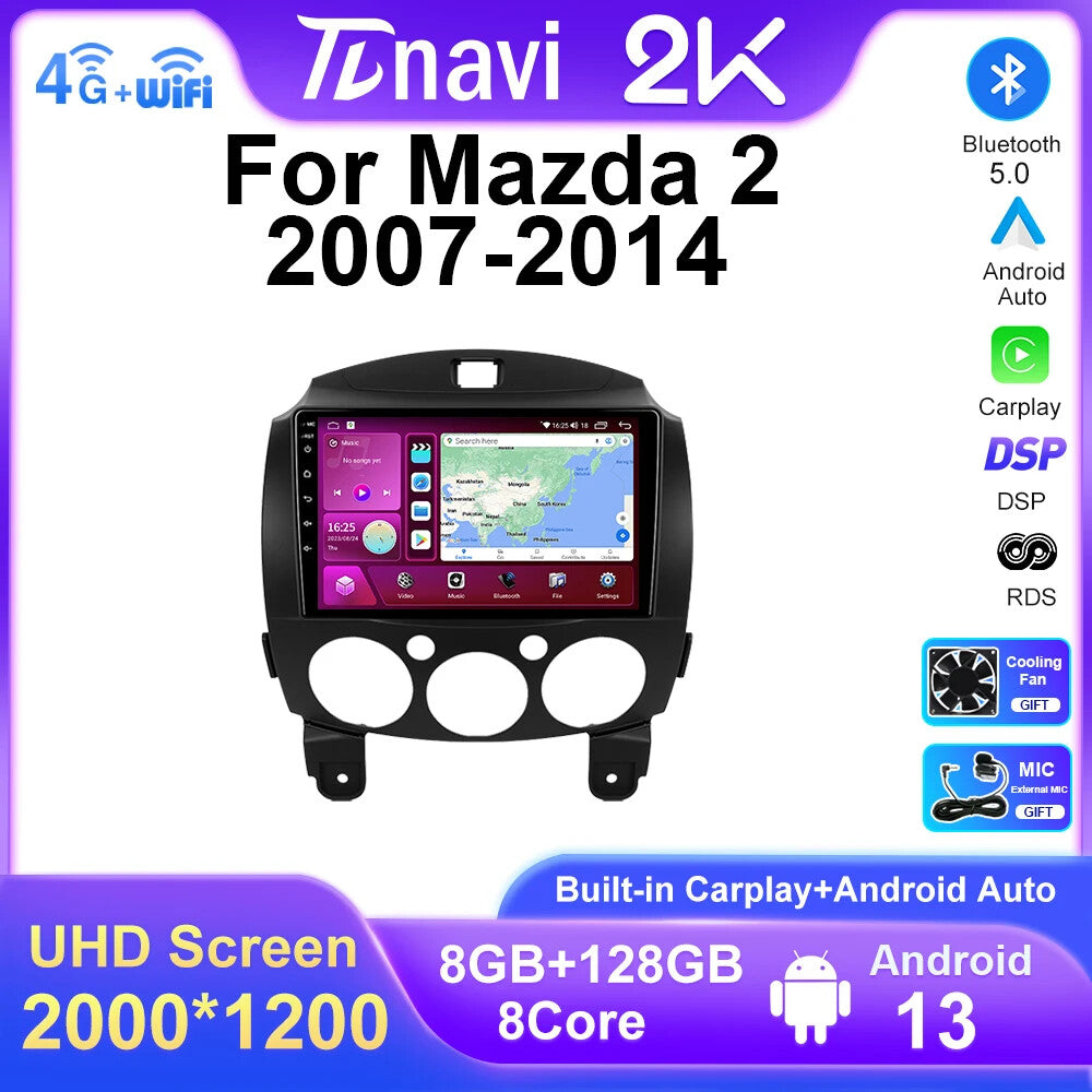 for Mazda 2 2007-14 GPS CarPlay Car Radio Android Auto Multimedia Stereo Screen