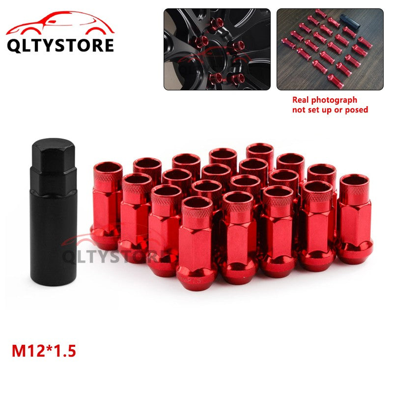 20Pcs M12x1.5 Car 48mm Open End Lug Nut Set Steel Wheel Nut Bolts w/Socket Red Q