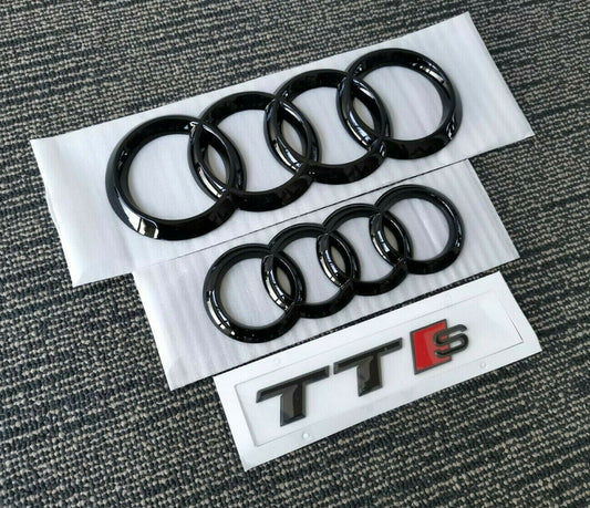 Suitable for Audi TTS range hood rear badge ring front boot badge sticker glossy black and red