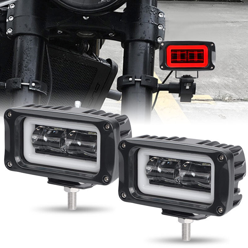 2X 4inch LED Work Light Bar RED Halo DRL Offroad Cube Pods Spot Fog SUV Driving