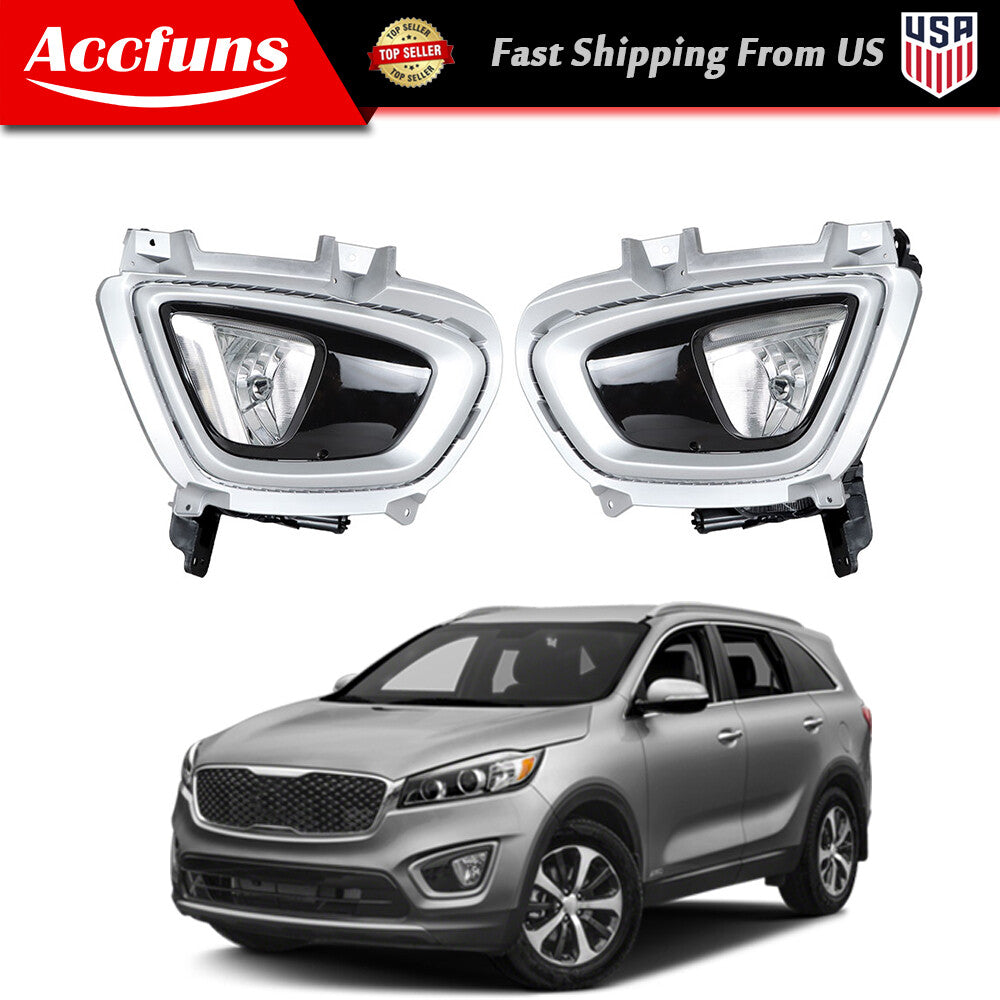 A pair of front transparent lens fog lights, left + right, applicable to 2016-2017 for Kia Sorento. n