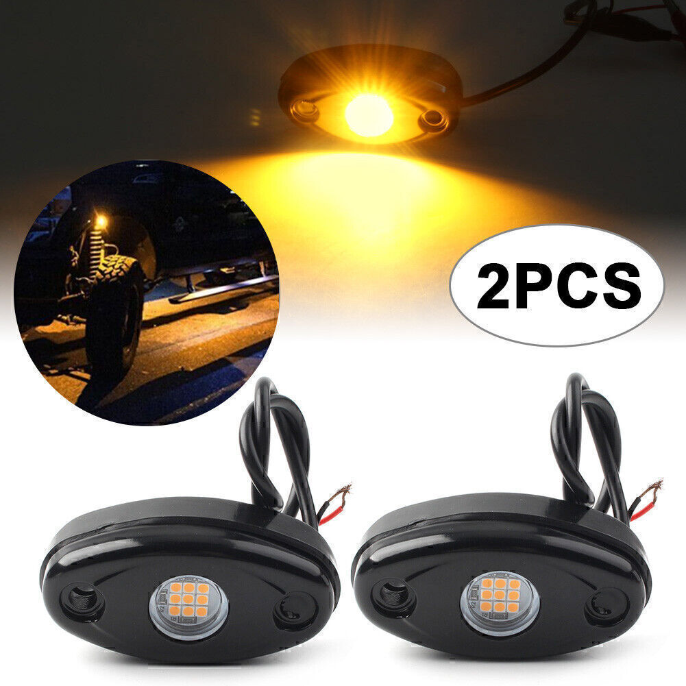 2x 9W LED Rock Light Under Body Trail Rig Lamp Pod Yellow Fit for JEEP Offroad Truck