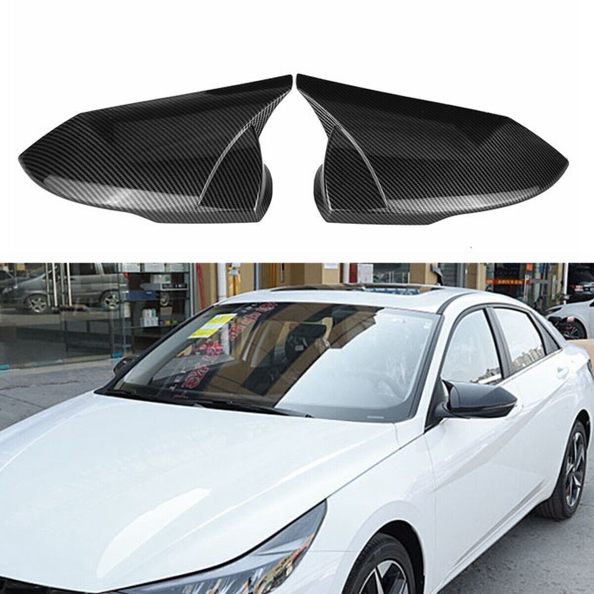 Rear View Side Wing Mirrors Trim Cover Carbon Look for Hyundai for Elantra 2021-2022