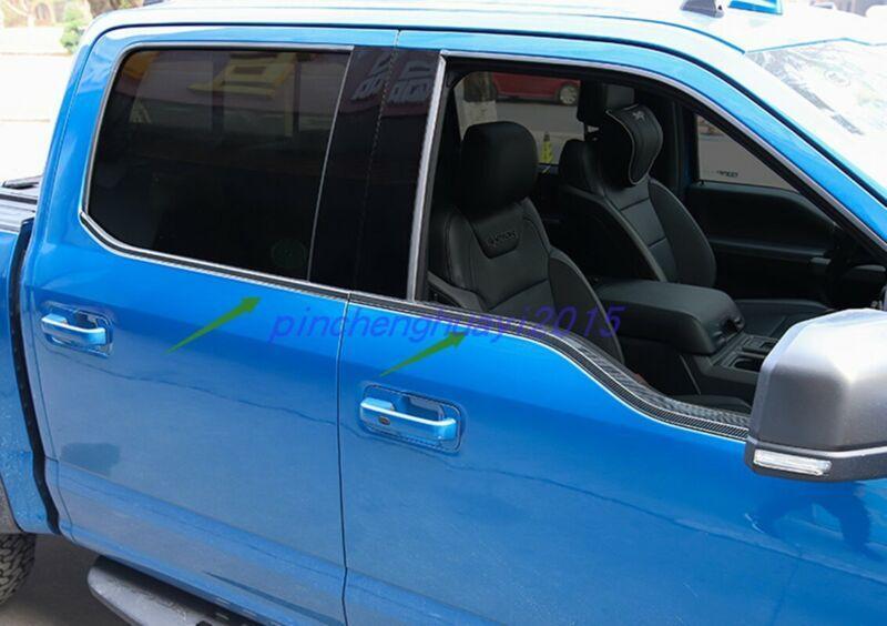 Carbon fiber style molded window trim strip for Ford F-150. (F150 17-2021)