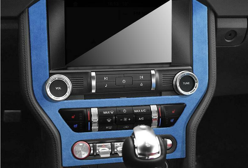 for Ford for Mustang 2015-2022 Blue Suede Central Console Navigation Frame Trim 1PCS