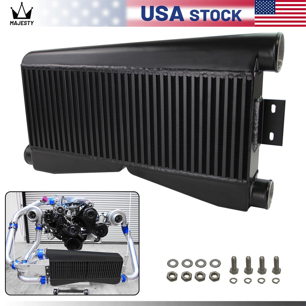 Universal Twin Turbo Intercooler 24x9x3.5 Bar Plate Custom (2 In/1 Out) BK