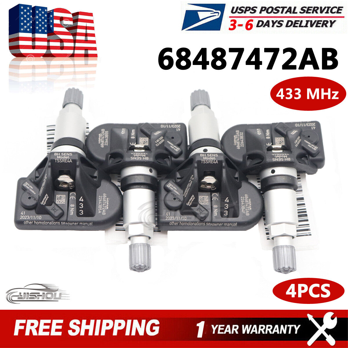 4pcs 68487472AB TPMS Sensor 433mhz for 2022 2023 for Dodge for Challenger R/T Scat Pack