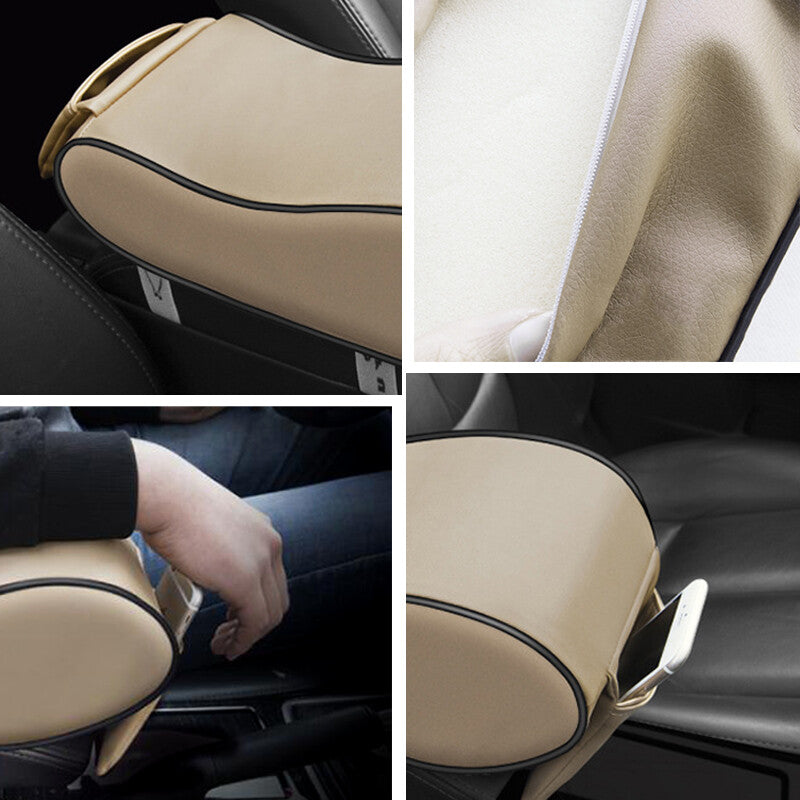 Dustproof leather car armrest mat cover, center console cushion with pockets - n