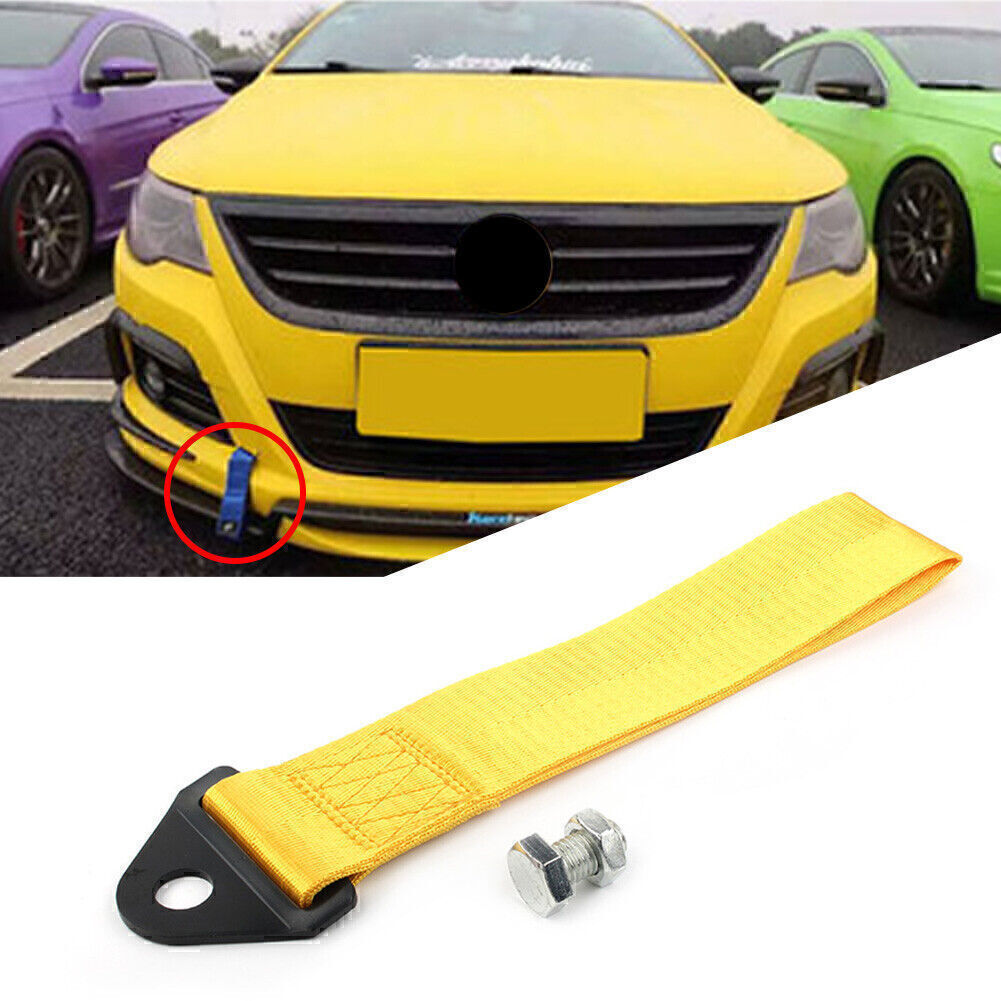 Racing Tow Towing Strap Belt Rope Rally Hook Universal Front/Rear Bumper Yellow Q