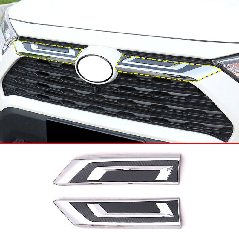 Carbon FiberChrome Front Engine Hood Grille Trim 2pcs for Toyota RAV4 2019-2022