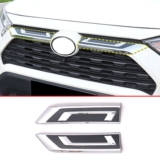 Carbon FiberChrome Front Engine Hood Grille Trim 2pcs for Toyota RAV4 2019-2022