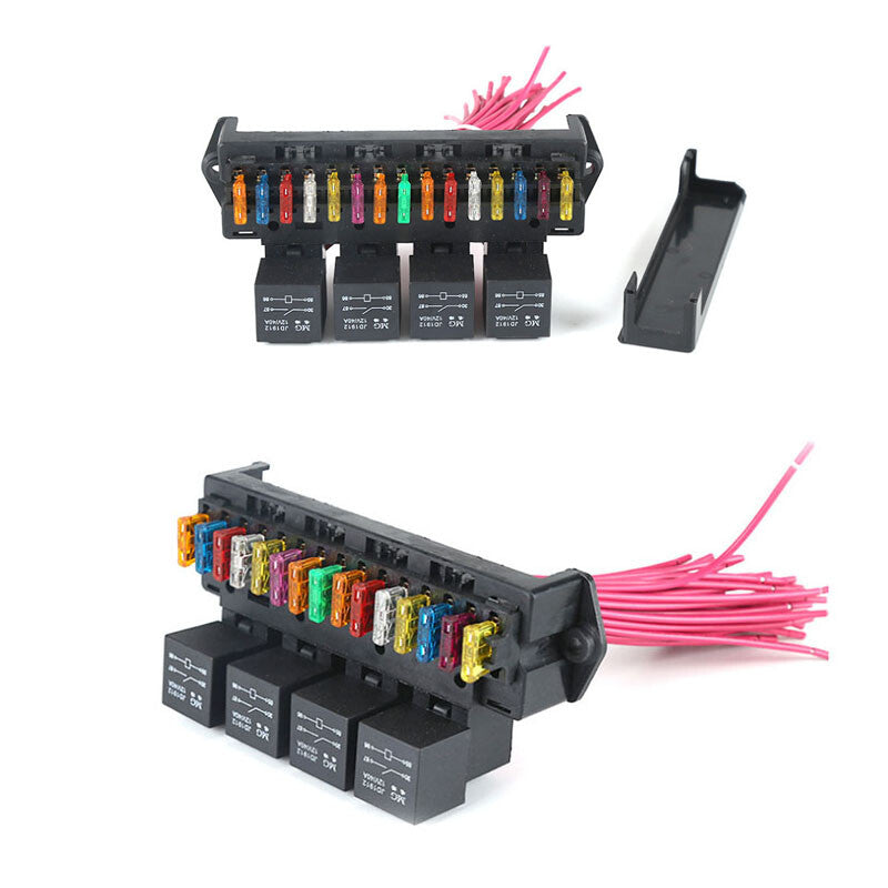 12V Automotive Relay and Fuse Box Bracket Blade Fuse Terminal with 4 Relays Truck Trailer - n