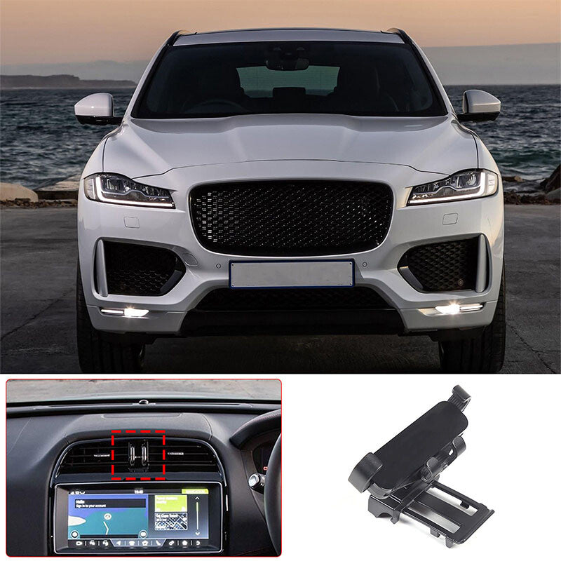 Gravity-controlled centrally controlled phone holder with American flag design for Jaguar XEL, XE, and F-PACE (2015-2020). n