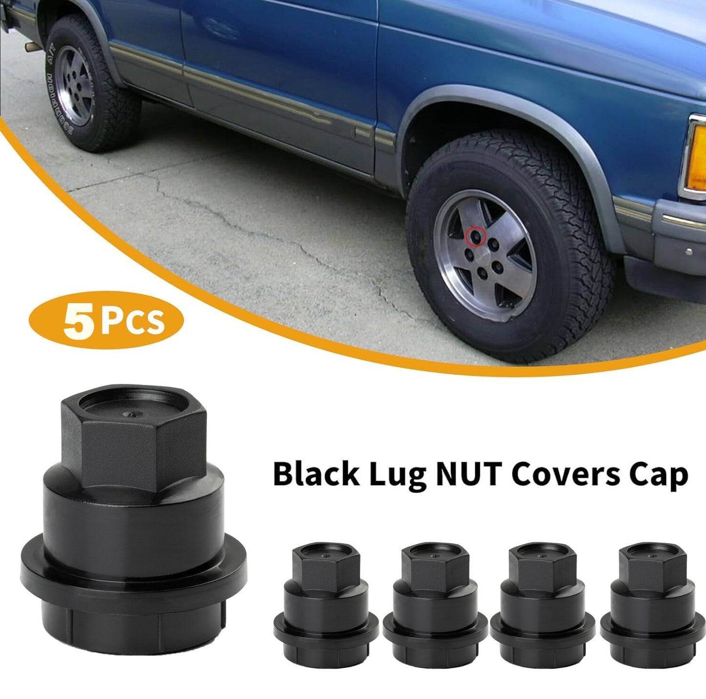 5-piece set of black lug nuts and caps for Blazer S10 pickups, for GMC Jimmy 15661036- n