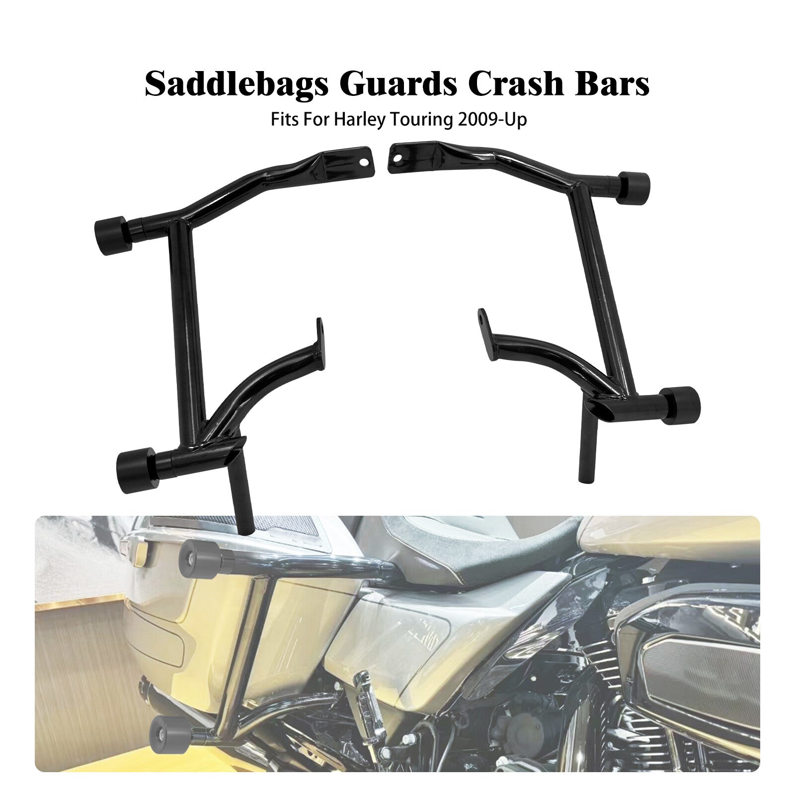 Saddlebag Guard Crash Bars w/ Black Guard Ball for Harley Road Electra Glide 09+