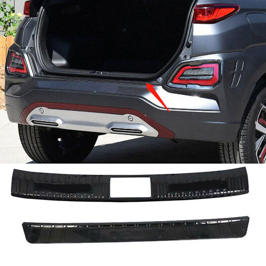 2x for Hyundai Kona 2018-21 Black Steel Rear Bumper Trunk Sill Guard Cover Trim