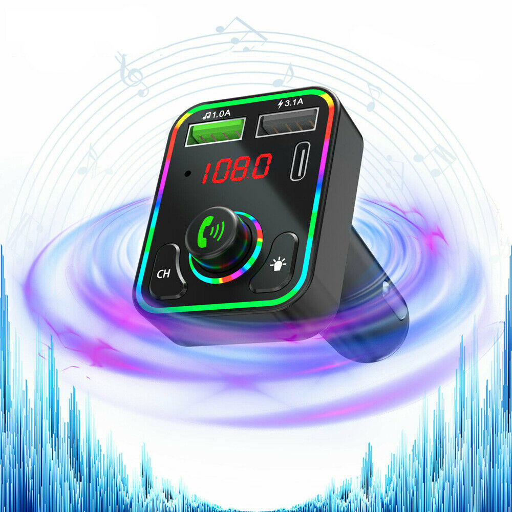 Bluetooth5.0 Car Wireless FM Transmitter Adapter 2USB Charger MP3 AUX Hands- Q