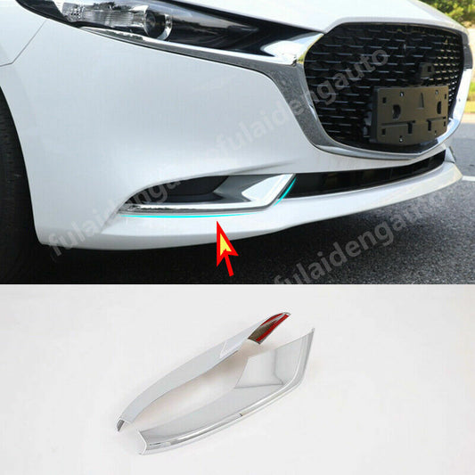 Car Front Bumper Fog Light Cover Chrome Strips Trim for Mazda 3 Axela 2019-2023