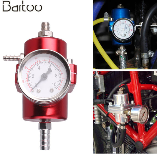 Red Aluminum Adjustable 1-140 PSI Fuel Pressure Regulator w/ Oil Gauge Fitting Q