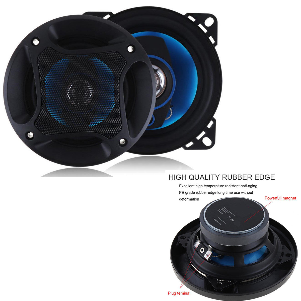 2x 4 Inch Car Auto Coaxial Horn 100W 90db 3Way HIFI Full Range Speaker Subwoofer