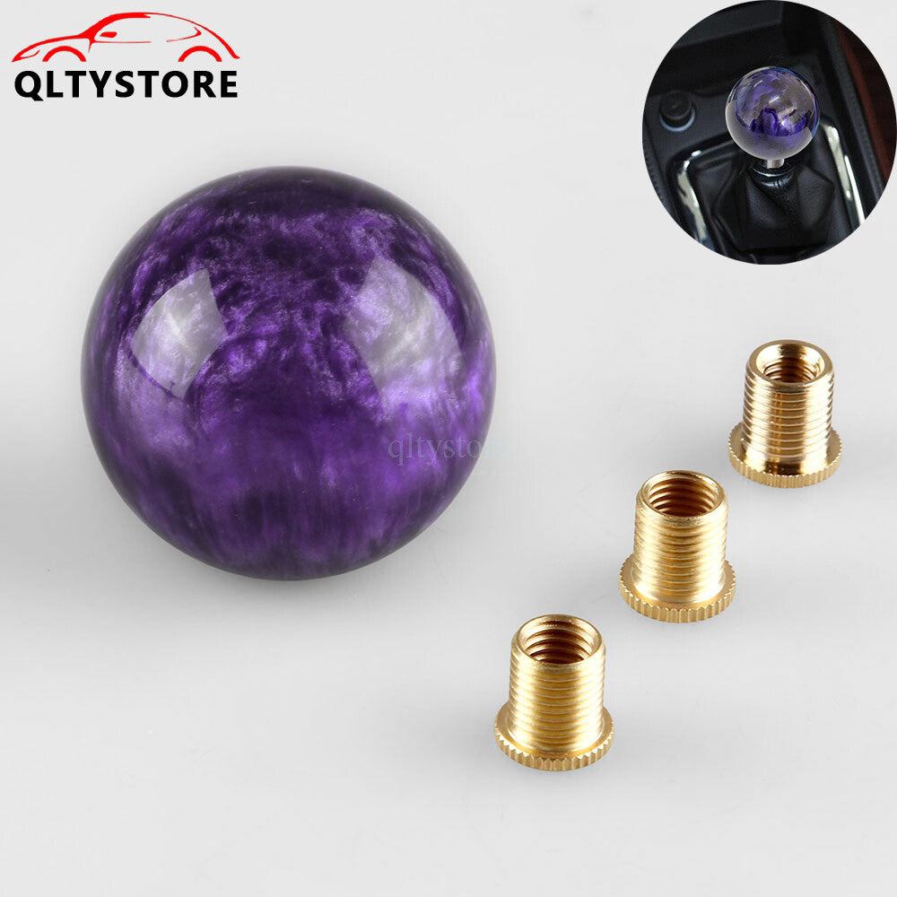 1* Marble Style Round Ball Shift Knob Gear Shifter Head with 3 Adapters Purple Q