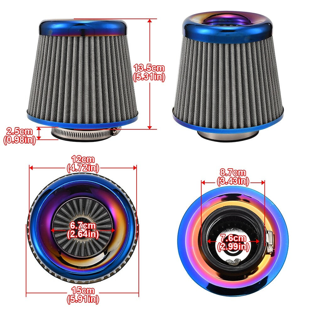Universal Clamp-On Air Filter Cleaner 3inch/76mm for Car Moto Silver