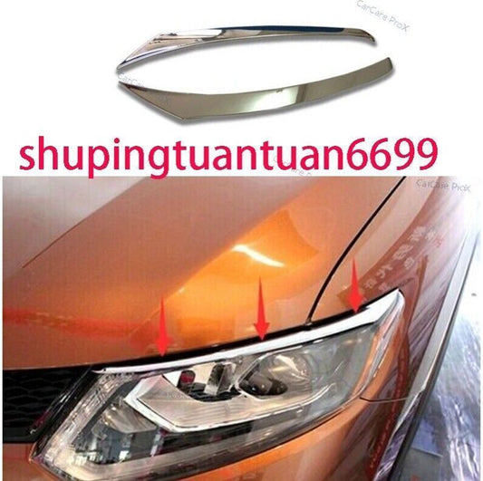 2X Chrome Upper Front Head Lamp Light Eyelid Trim Cover for Nissan Rogue 14-2016