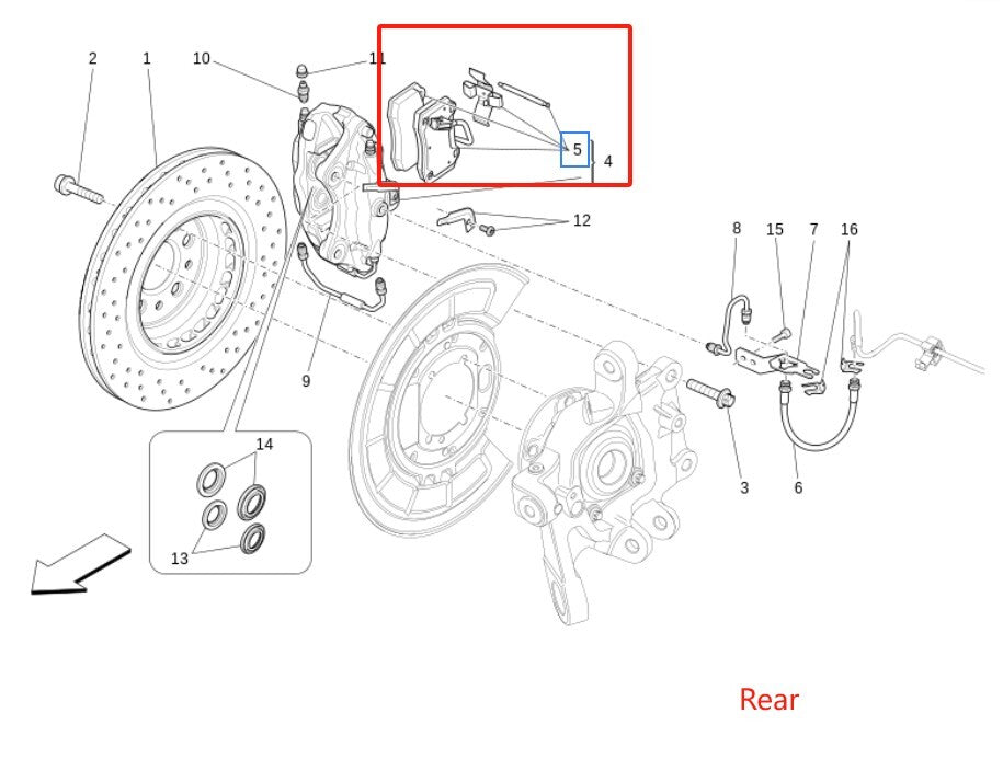 New rear brake pad kit for Maserati Ghibli Quattroporte (4-piston calipers) Q