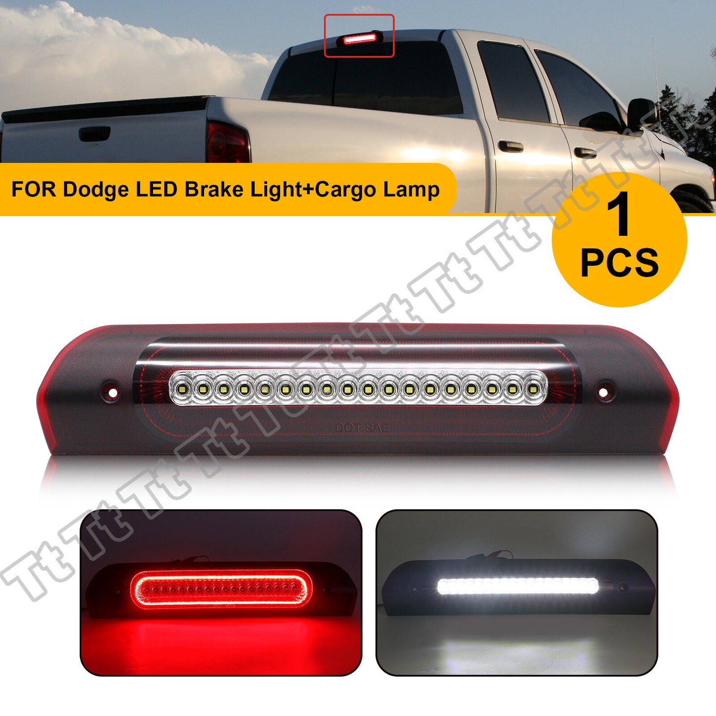 Suitable for 2002-2008 for Dodge for Ram 1500 2500 3500 LED third brake light and taillight cargo light. Q
