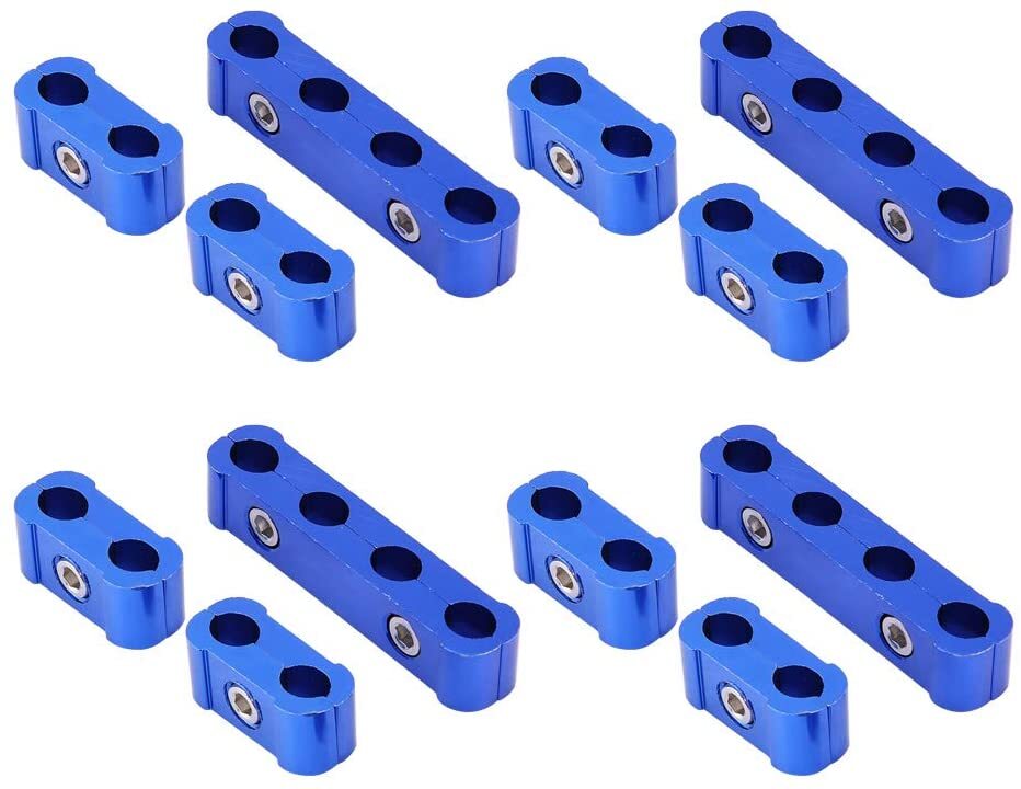 Blue 8mm, 9mm, and 10mm chrome spark plug wire separator looms for Ford and for Chevrolet .