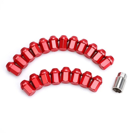 M12x1.25 16Pcs 35mm Close End Lug Nut + 4Pcs Anti Theft Wheel Lock Nut Alumi Red Q