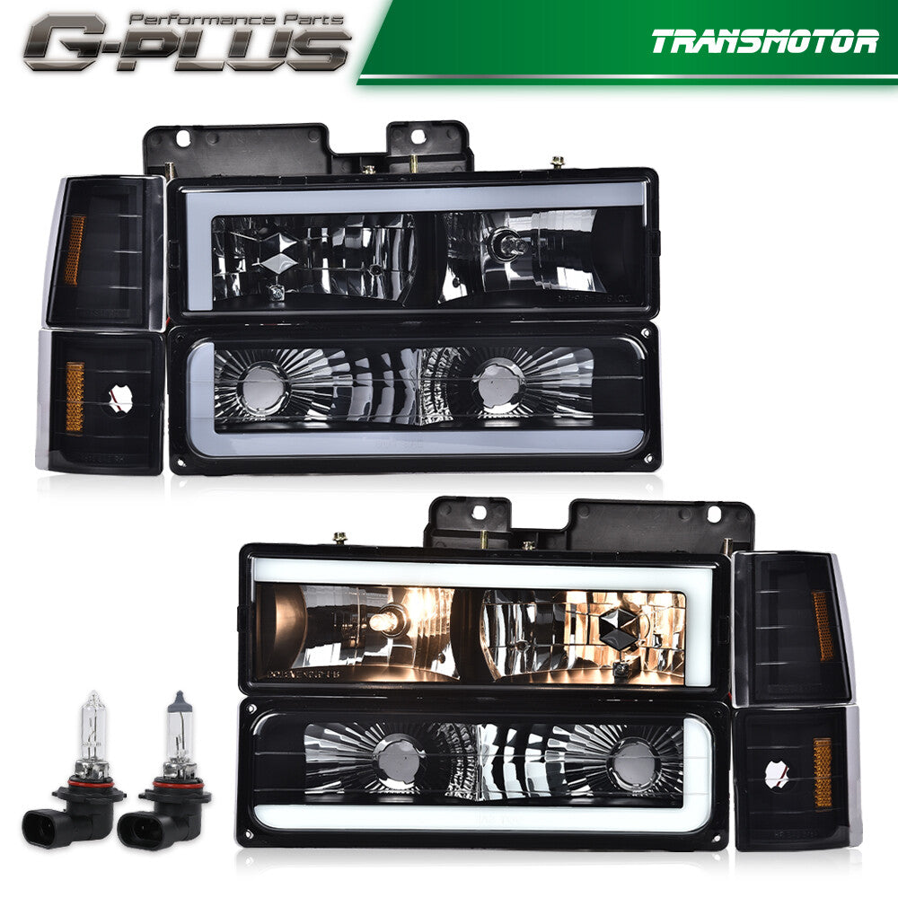 Fits 88 - 1993 for C/K for GMC for Sierra Tahoe Black/Smoked LED Tube Headlights - v