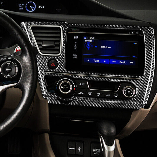 Real Carbon Fiber Car Navigation Panel Cover Trim for Honda for Civic 9th 2013-2015