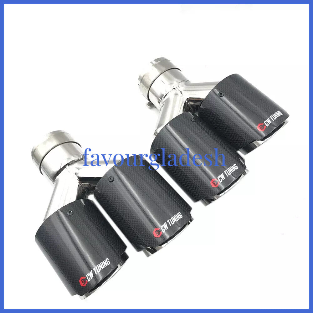2PCS: ID:57mm OD:101mm Akrapovic Glossy Carbon Fiber Universal Dual Exhaust Tip