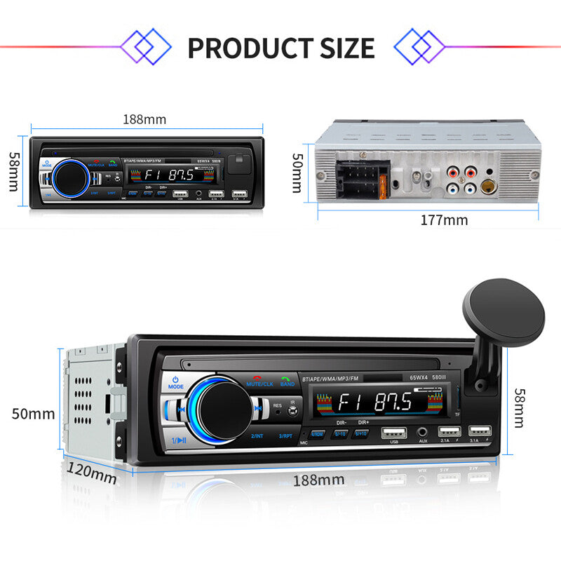 Single DIN Car 4-Channel Bluetooth MP3 Music Player Card Radio USB Flash Drive n