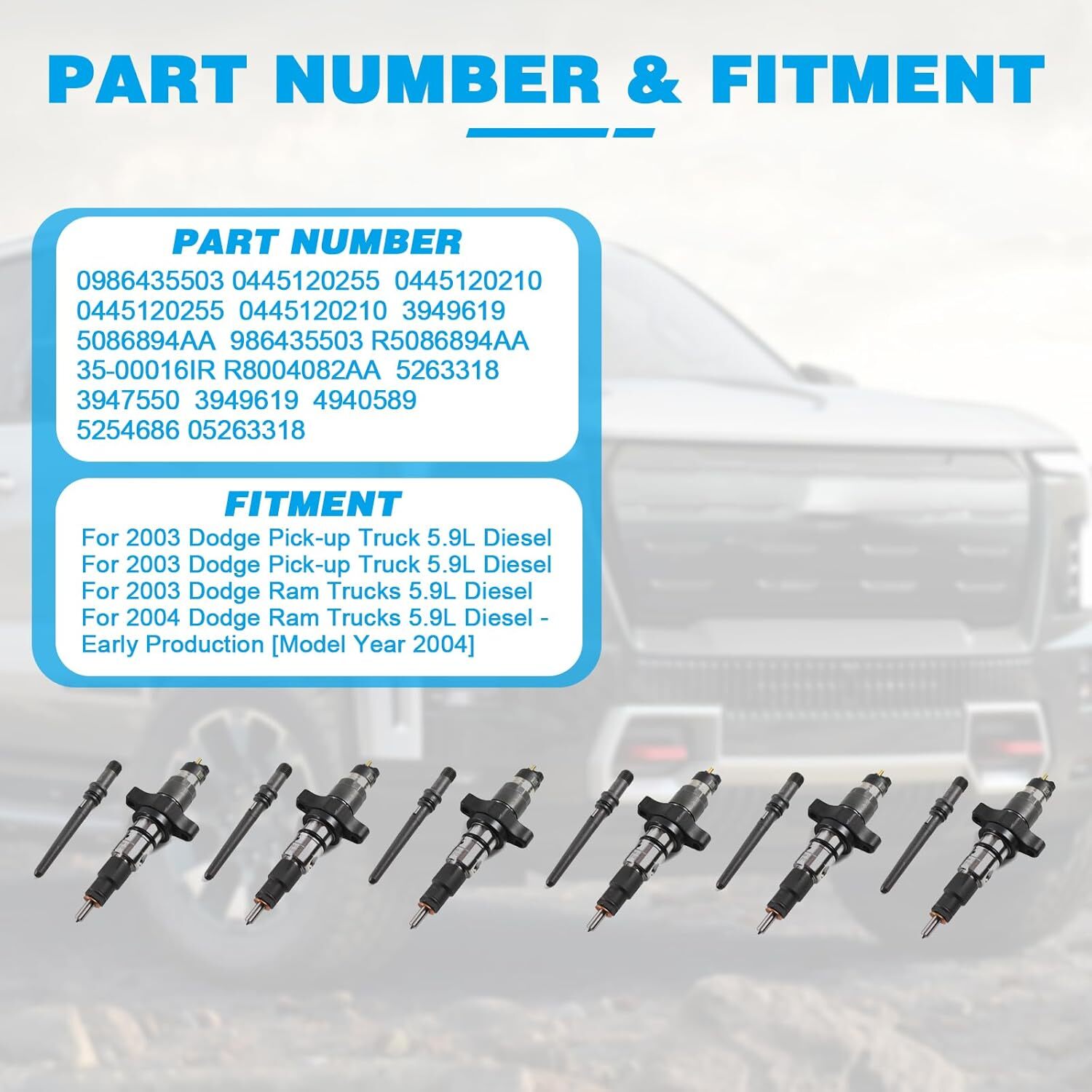 6PCS Fuel Injector 0445120255 For 2003-2004 for Dodge for Ram 2500 3500 5.9L n