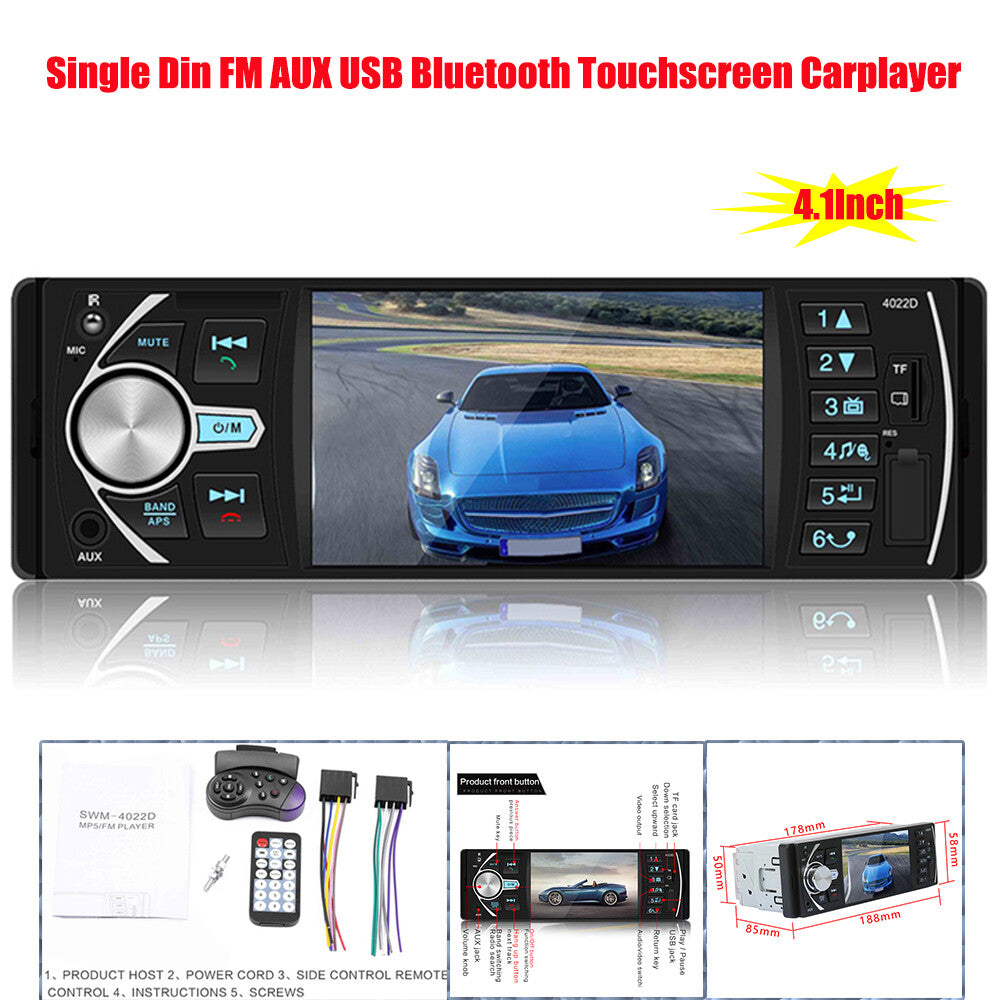 4.1-inch car stereo radio, MP5 player, single 1DIN FM AUX USB Bluetooth touchscreen n