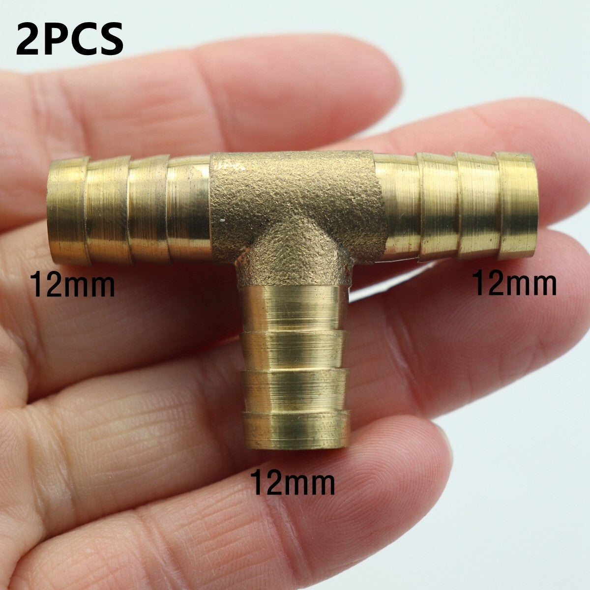 2-Piece T-Connector Hose Lever Connector Air Fuel Water 3-Way Brass T-Shirt 1/2 (12mm)