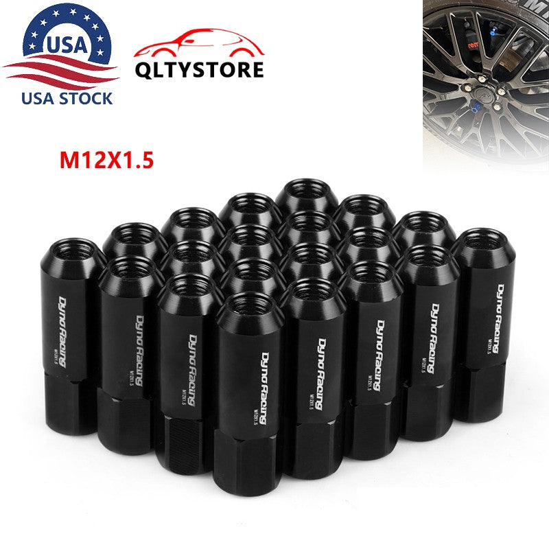 M12X1.5 20Pcs 60MM Extended Tuner Racing Wheel Lug Nuts Forged Aluminum Black Q