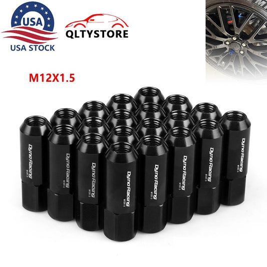 M12X1.5 20Pcs 60MM Extended Tuner Racing Wheel Lug Nuts Forged Aluminum Black Q