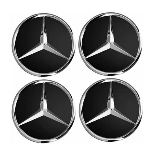 4 x 60 mm exterior, 55 mm clip diameter gloss black alloy wheel center caps