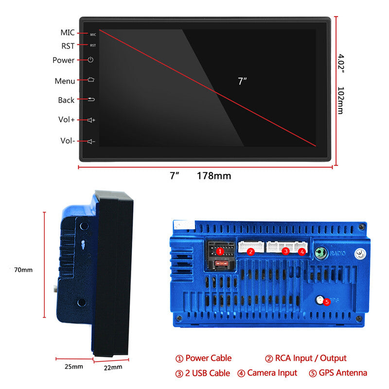 7-inch 2DIN Android 10.0 2+32GB USB Wifi Car GPS Navigation Radio MP5 Player + 12LED Camera n